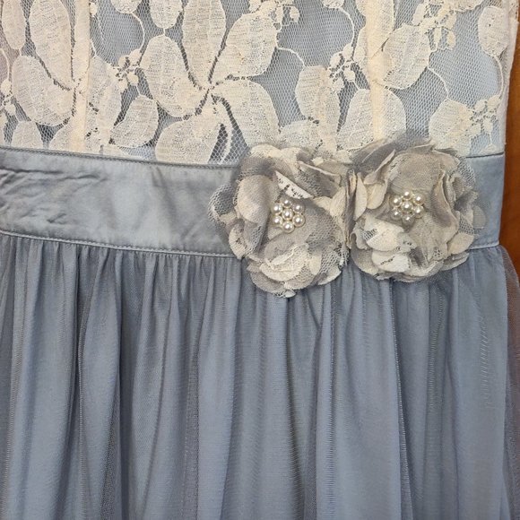 Modcloth Ryu Gray Floral Tulle Tea Dress Sz XS - Picture 3 of 8